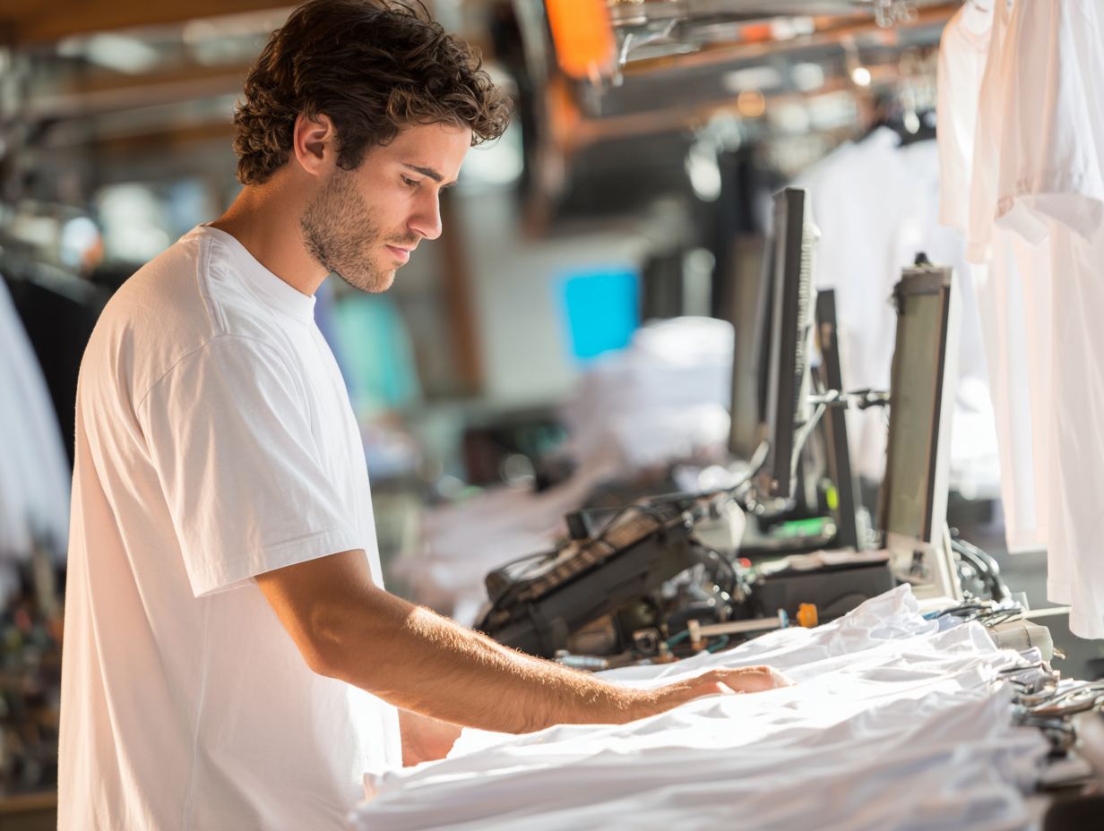 Проверка качества сублимационной печати сотрудником типографии Проверка качества сублимационной печати сотрудником типографии
